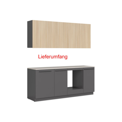 Küchenzeile Milino 210 cm Anthrazit Eiche