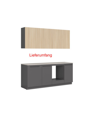 Küchenzeile Milino 210 cm Anthrazit Eiche