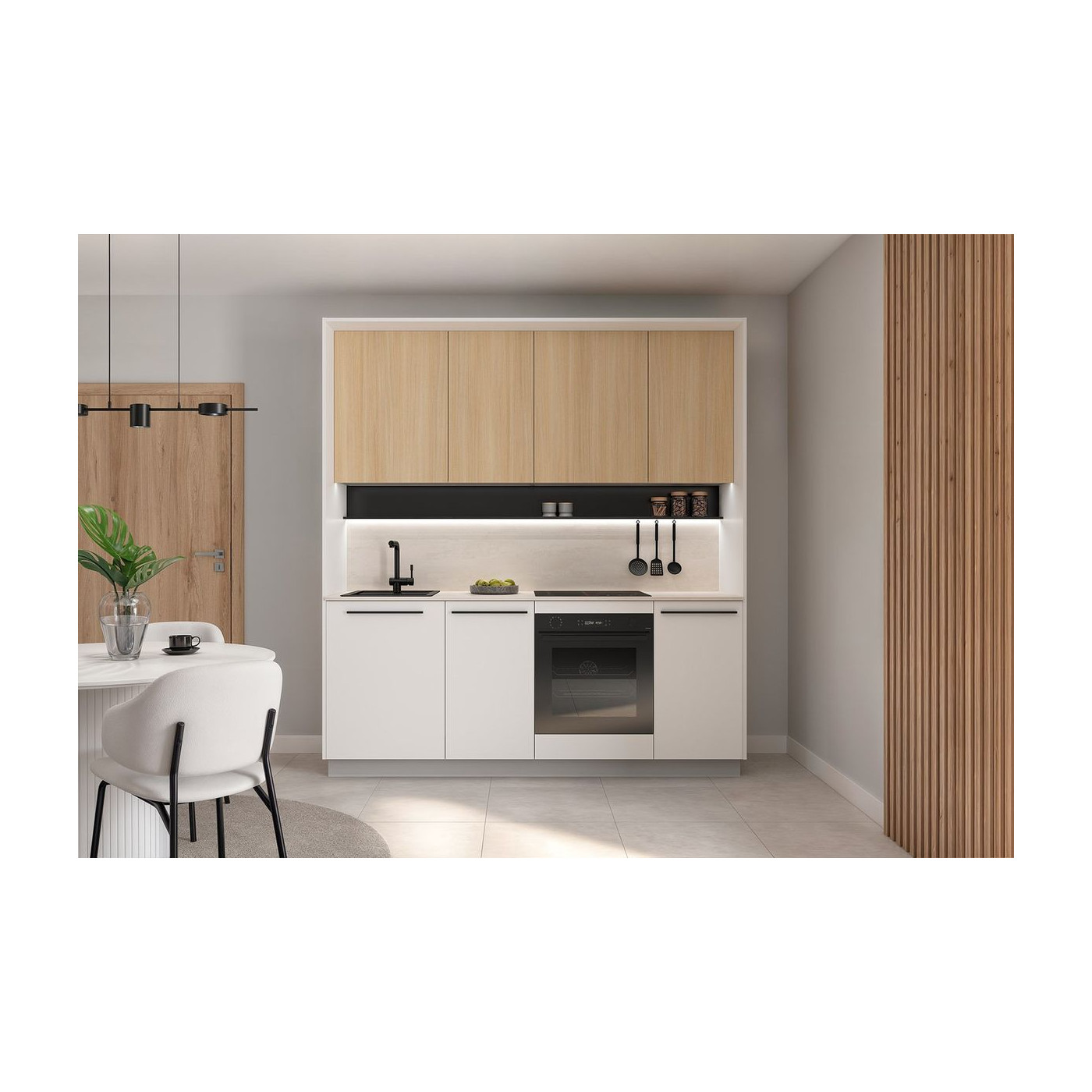Küchenzeile Milino 210 cm Weiss Eiche Grau