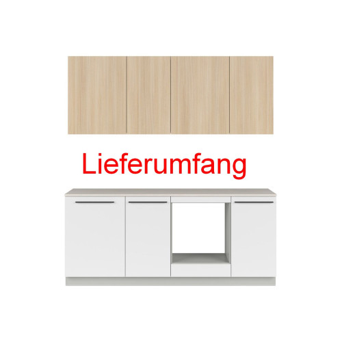 Küchenzeile Milino 210 cm Weiss Eiche Grau
