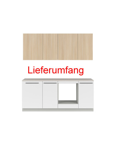 Küchenzeile Milino 210 cm Weiss Eiche Grau