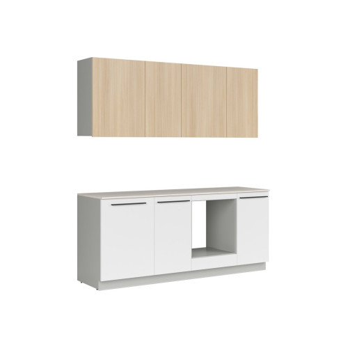 Küchenzeile Milino 210 cm Weiss Eiche Grau