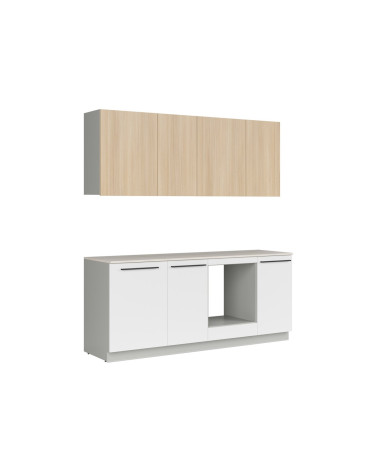 Küchenzeile Milino 210 cm Weiss Eiche Grau
