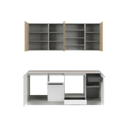 Küchenzeile Milino 210 cm Weiss Eiche Grau