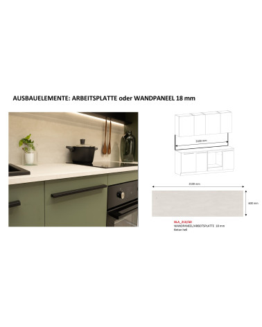 Arbeitsplatte oder Wandpaneel 210 cm beton hell