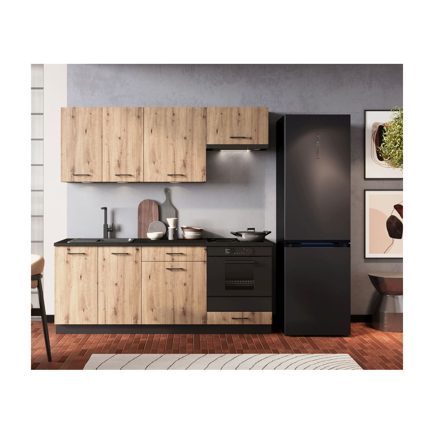 Küche  Anika 200 cm Eiche Artisan - Anthrazitgrau