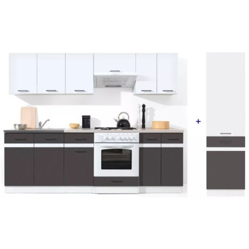 Küche 290cm Wolfram grau weiss mit Arbeitsplatten - Neu&Schnell