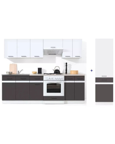 Küche 290cm Wolfram grau weiss mit Arbeitsplatten - Neu&Schnell