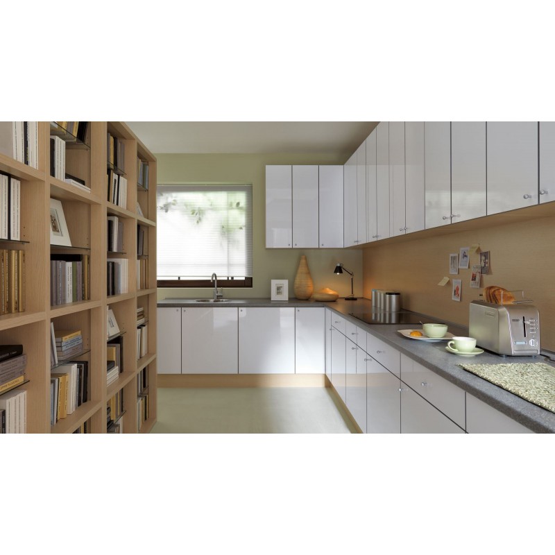 Küche 300 cm Weiss Glanz, PVC Rand erweiterbar