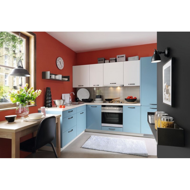 Küche Senso 300 cm Azurblau matt, erweiterbar